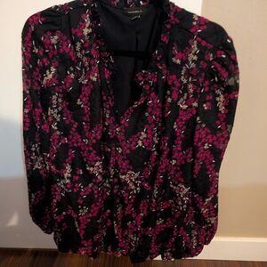 Zara Black and Pink Floral Blouse